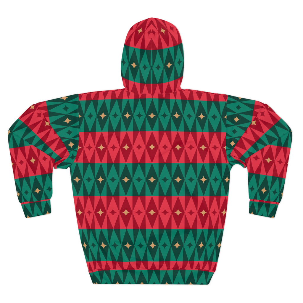 Red Green Geometric Diamond Hoodie | Holiday Aztec Pattern