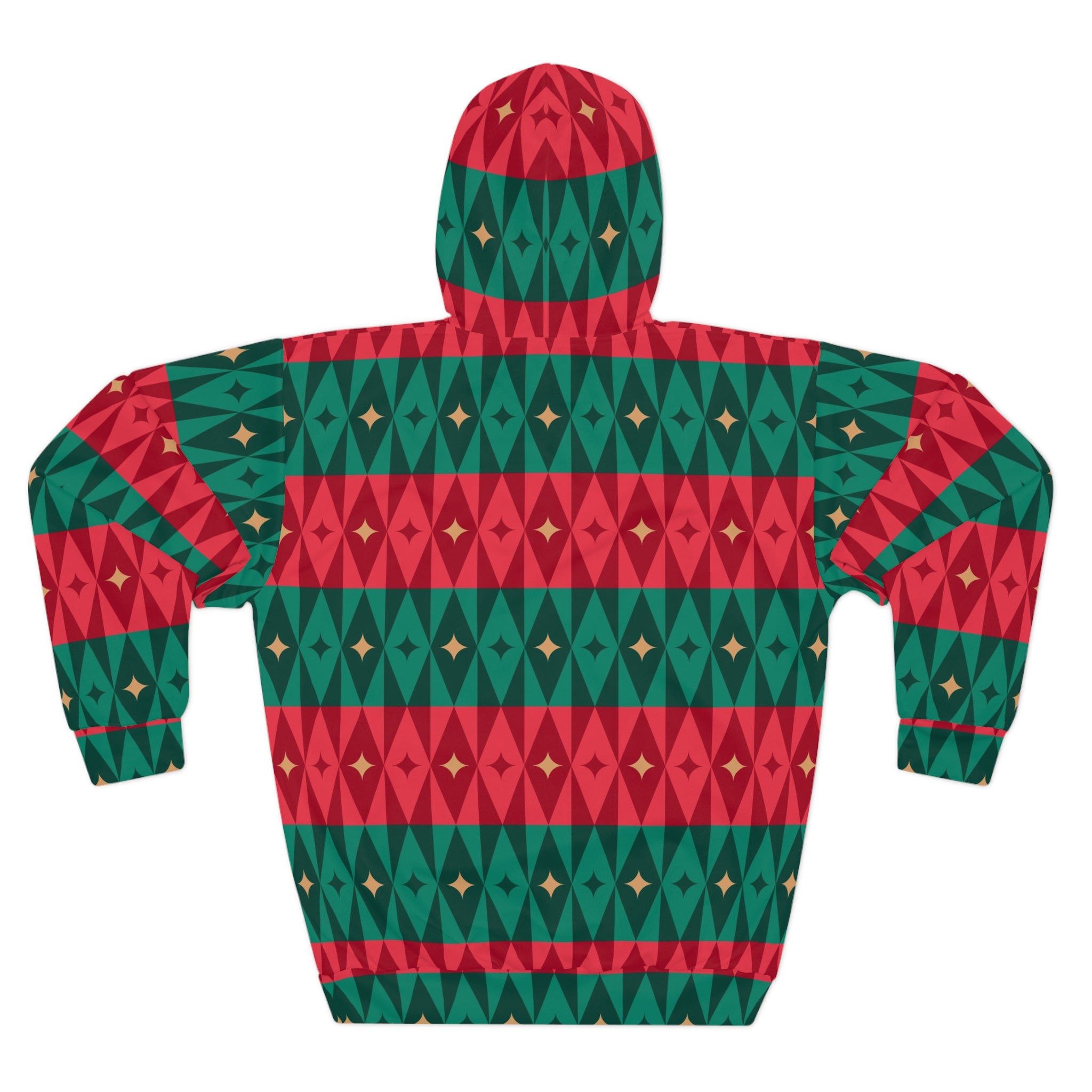 Red Green Geometric Diamond Hoodie | Holiday Aztec Pattern