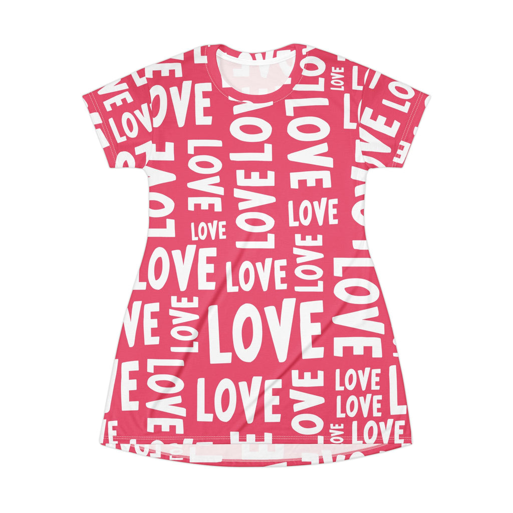 Valentine's Day Love Repeat Pattern T-Shirt Dress Pink Typography