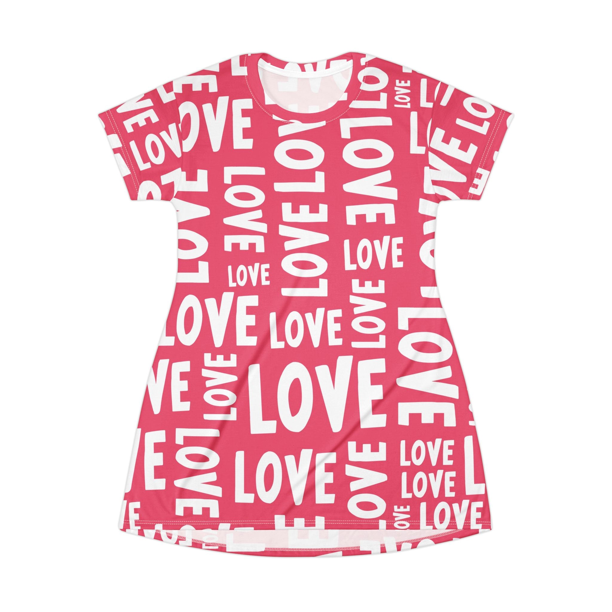 Valentine's Day Love Repeat Pattern T-Shirt Dress Pink Typography