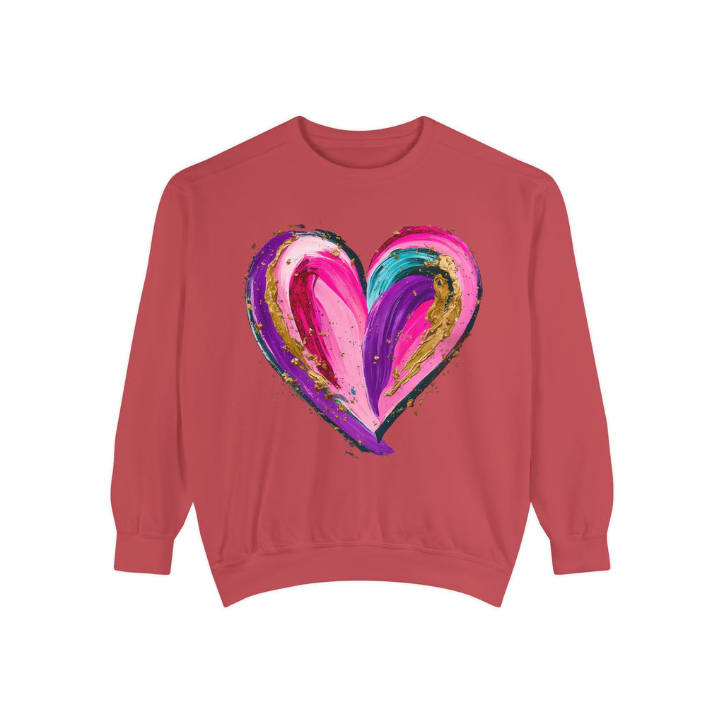 Colorful Brushstroke Heart Sweatshirt | Pink Gold Painted Heart