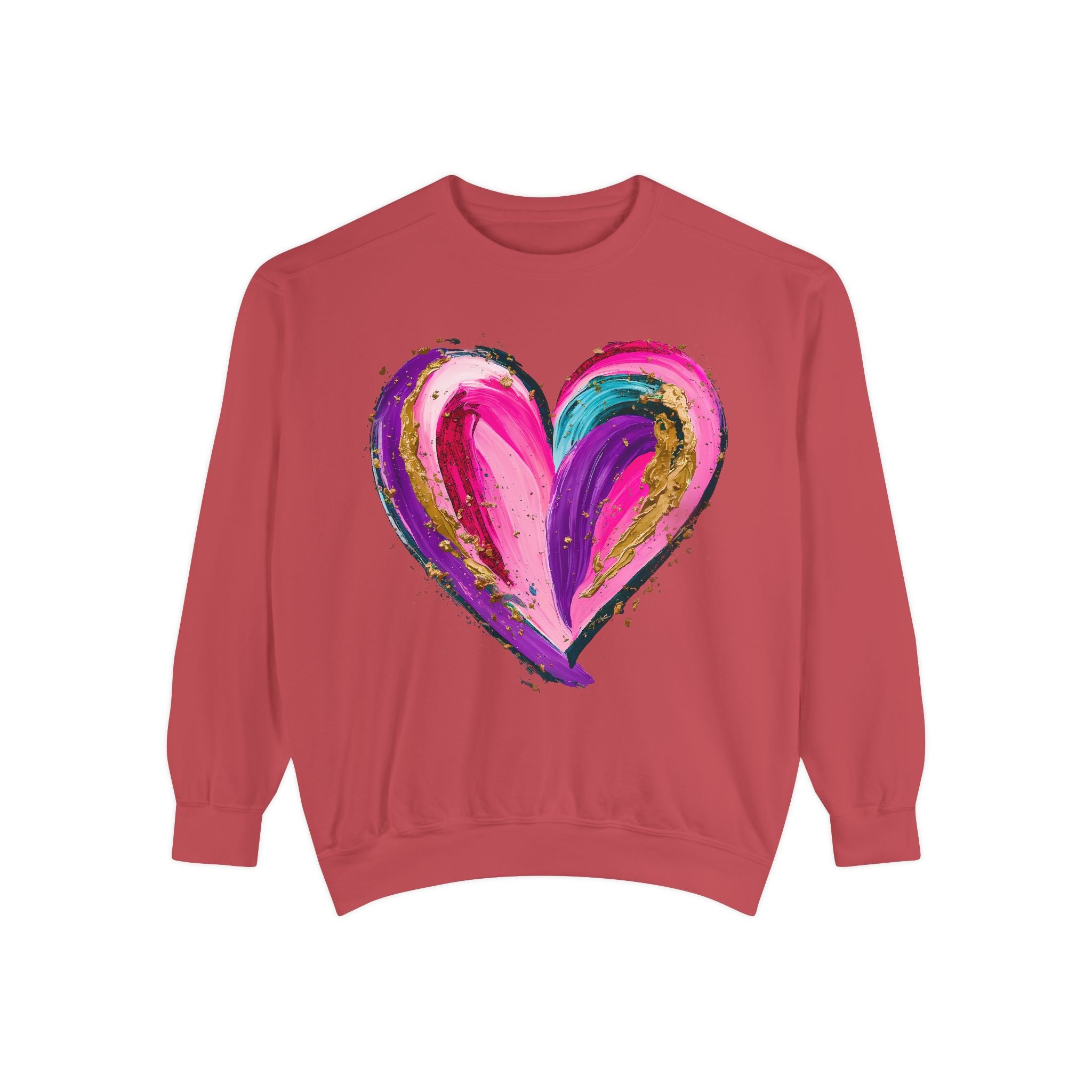 Colorful Brushstroke Heart Sweatshirt | Pink Gold Painted Heart