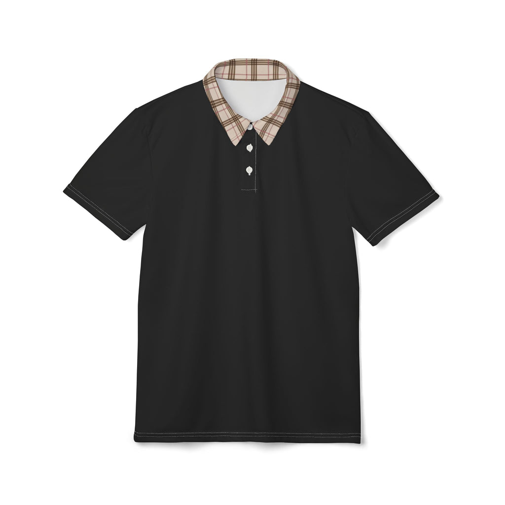 Black Polo Shirt with Beige Plaid Collar — Casual Golf & Smart-Casual Men’s Polo