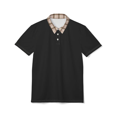 Black Polo Shirt with Beige Plaid Collar — Casual Golf & Smart-Casual Men’s Polo