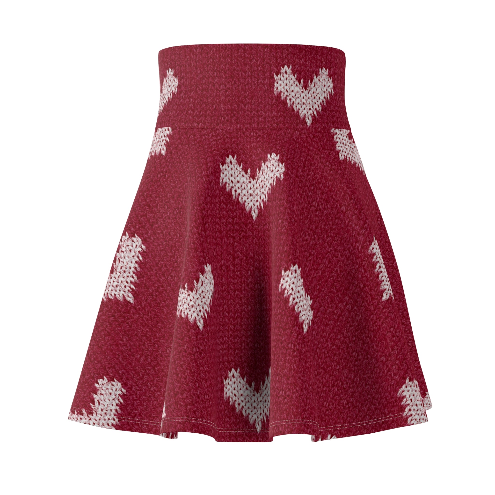 Knit Heart Pattern Skater Skirt | Red Heart Print Skirt