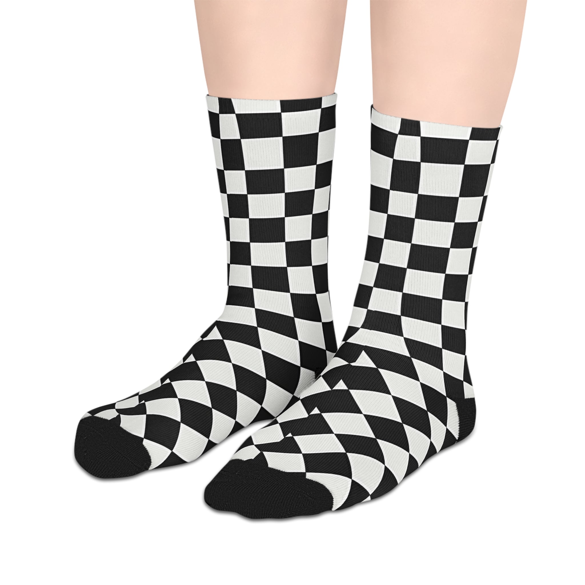 Checkerboard Mid-Length Socks — Black & White Retro Skate Crew