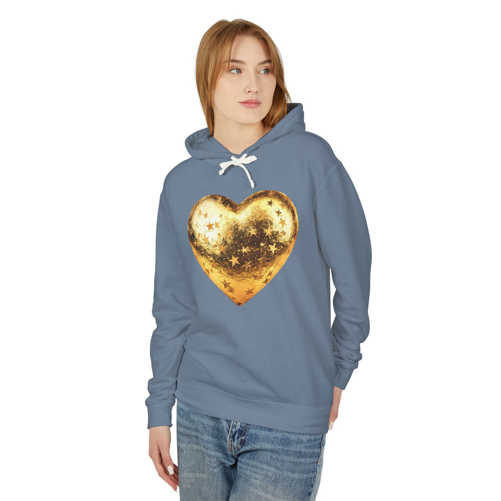 Gold Glitter Heart Hoodie | Shiny Star Pattern Sweatshirt