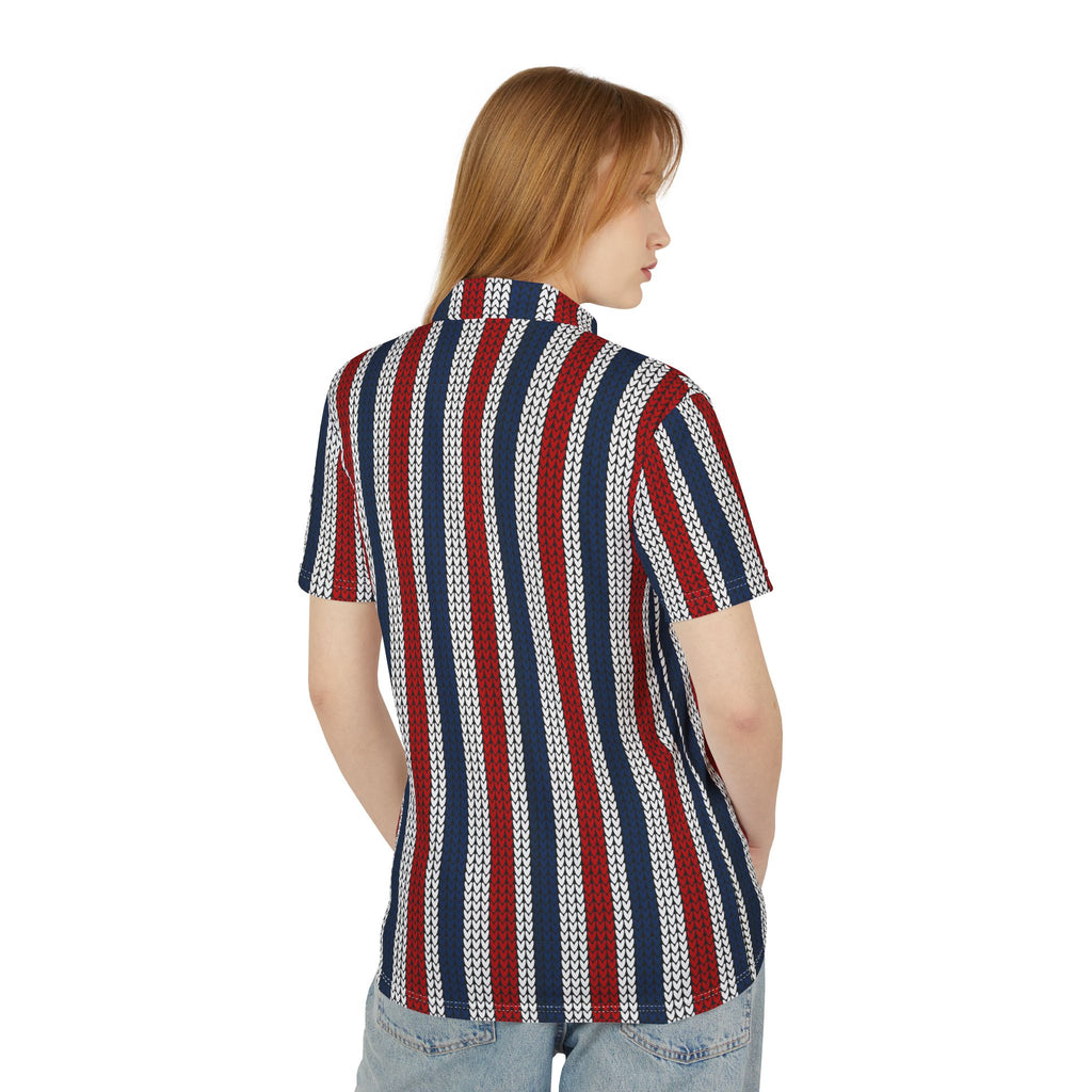 Striped Knit-Pattern Polo Shirt — Red, White & Navy Casual Polo