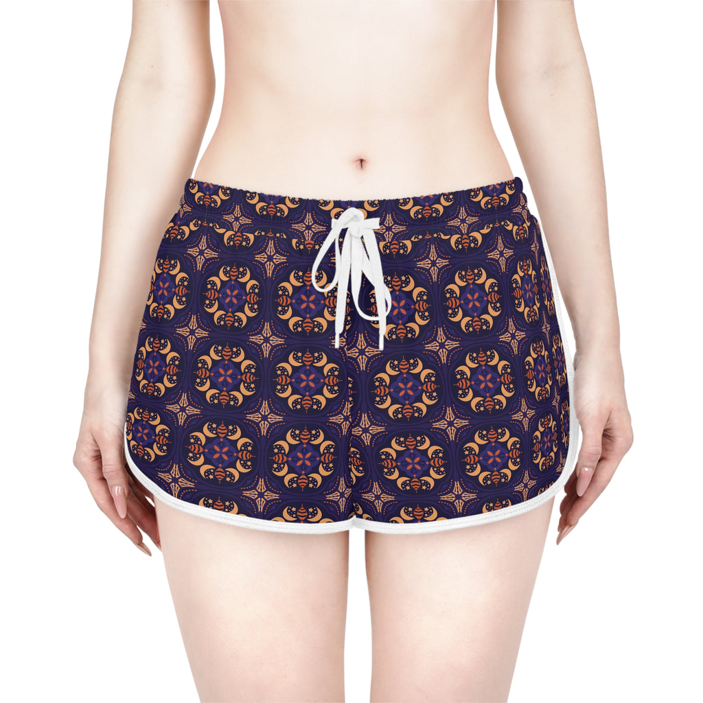 Navy Boho Tile Print Women's Relaxed Shorts