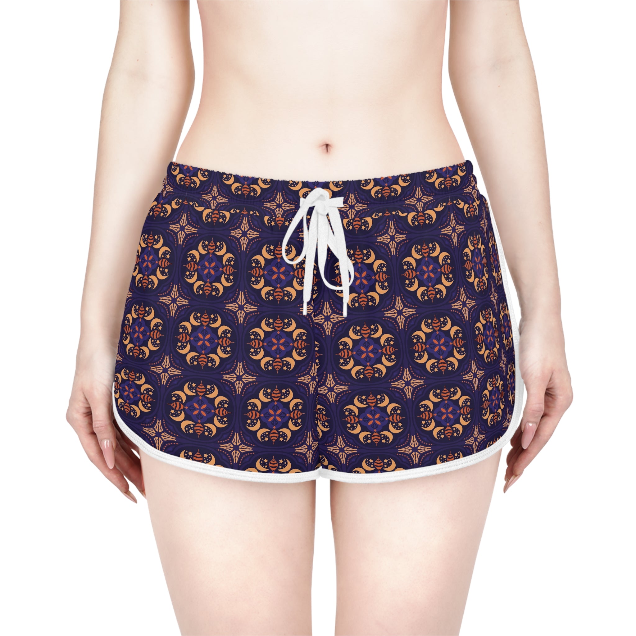 Navy Boho Tile Print Women's Relaxed Shorts
