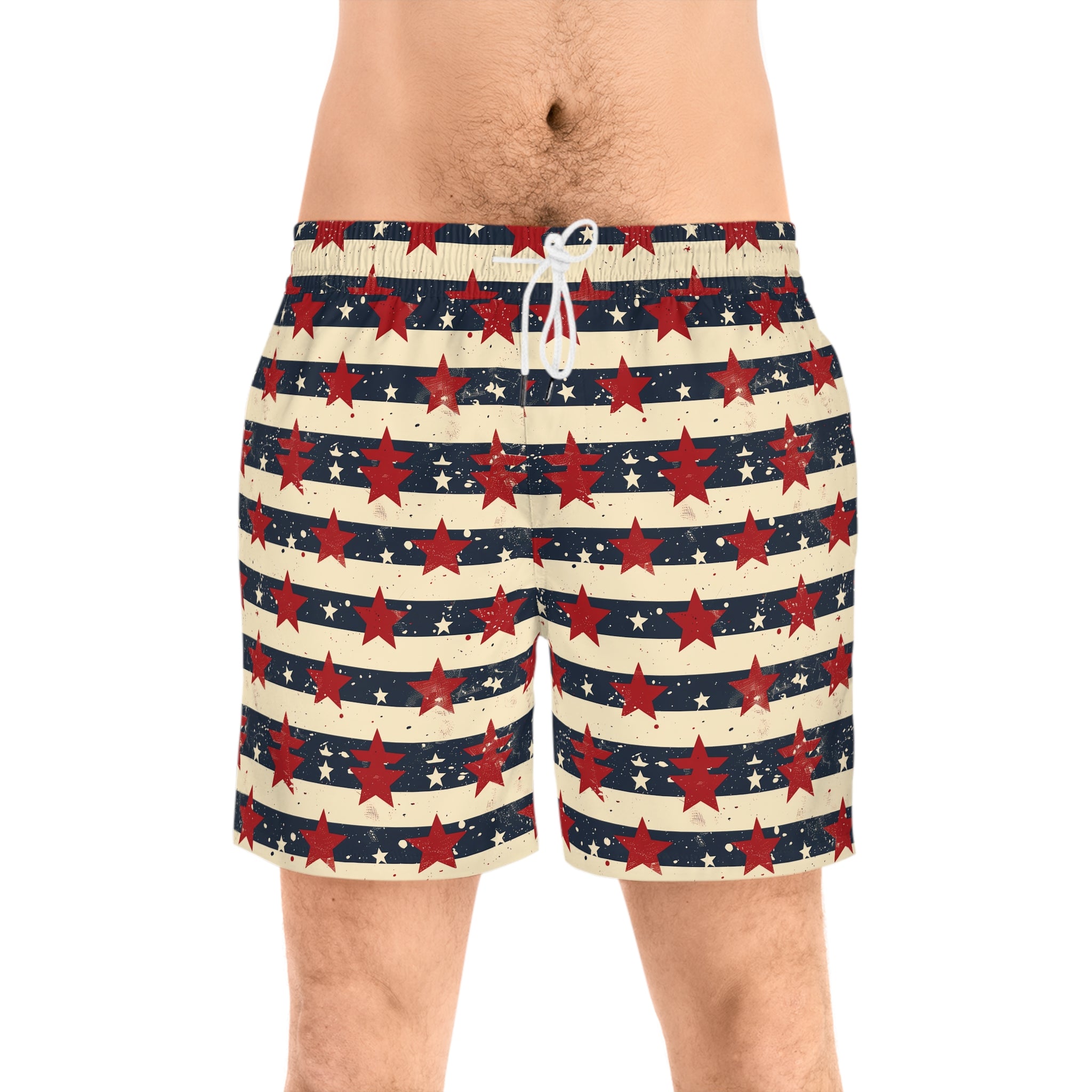Patriotic Red Star Striped Men's Swim Shorts