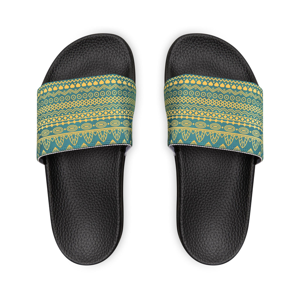 Slide Sandals — Green Gold Boho Pattern Removable-Strap Slides