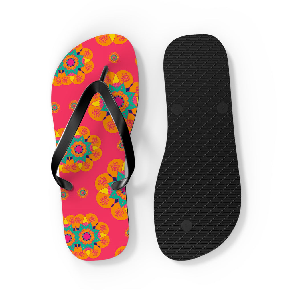 Floral Mandala Flip Flops – Bright Pink Tropical Beach Sandals