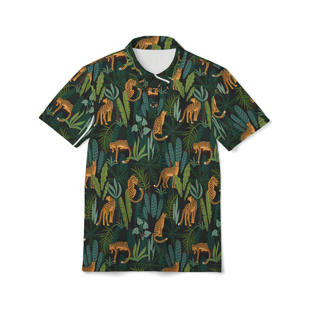 Jungle Cheetah Print Polo | Tropical Leaves Animal Pattern
