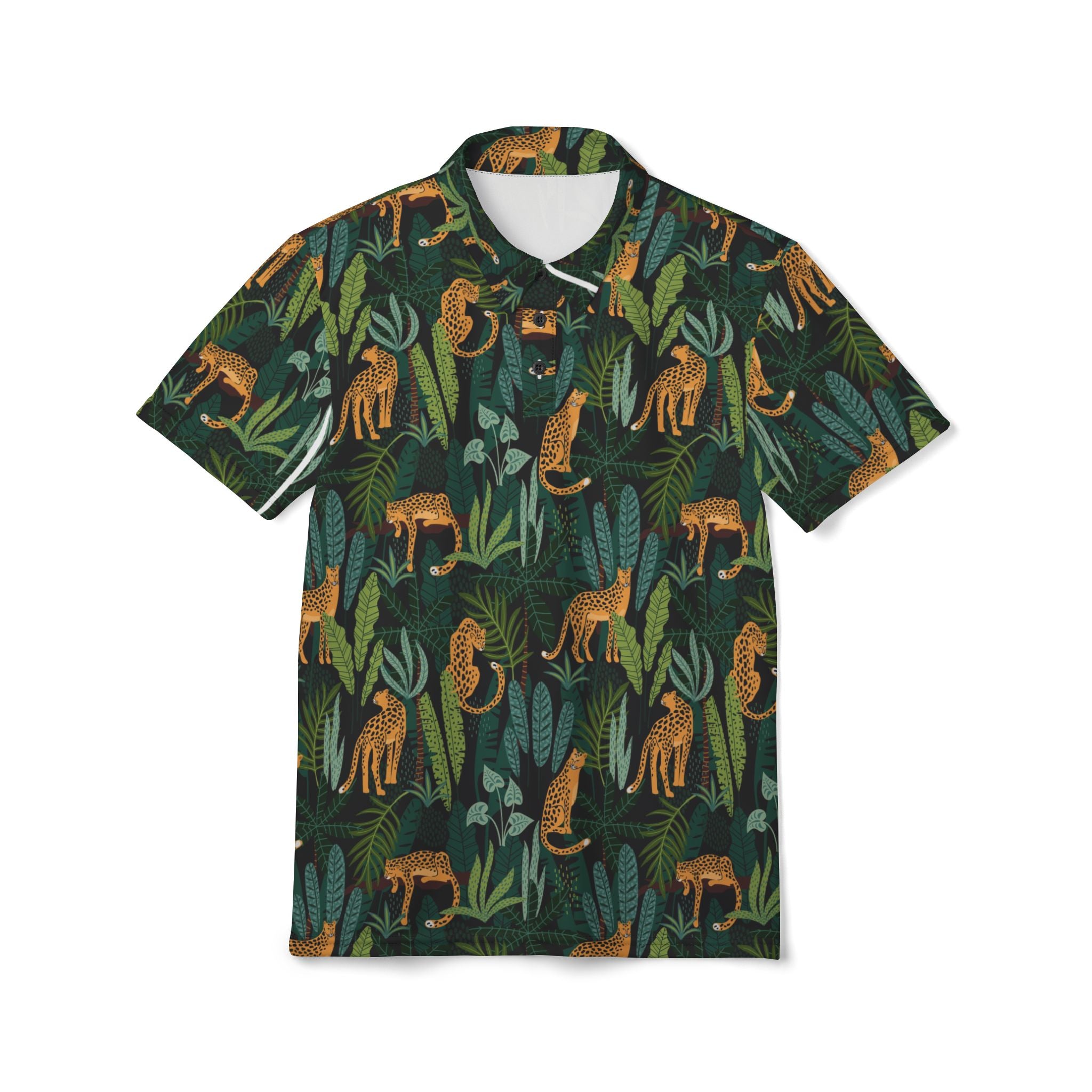 Jungle Cheetah Print Polo | Tropical Leaves Animal Pattern