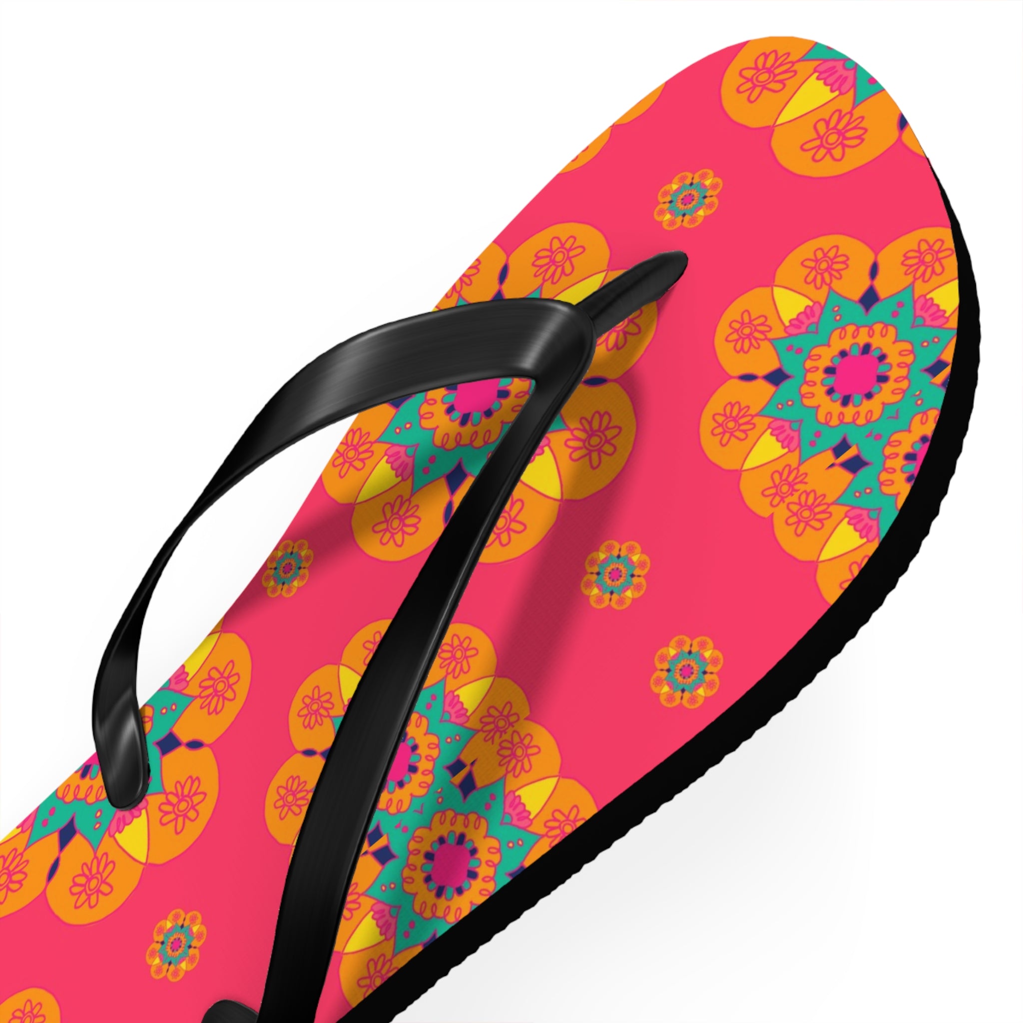 Floral Mandala Flip Flops – Bright Pink Tropical Beach Sandals