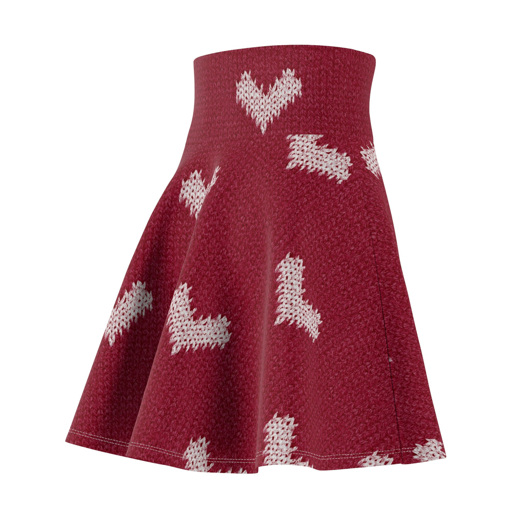 Knit Heart Pattern Skater Skirt | Red Heart Print Skirt