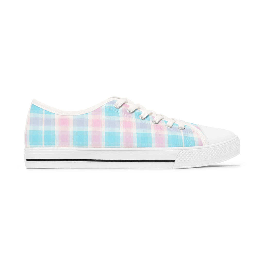 Low Top Sneakers - Pastel Plaid Women's Casual Canvas Shoes