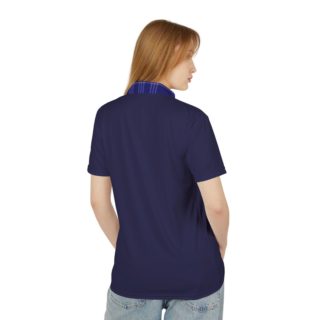 Navy Blue Polo Shirt with Plaid Collar — Classic Casual Men’s Polo