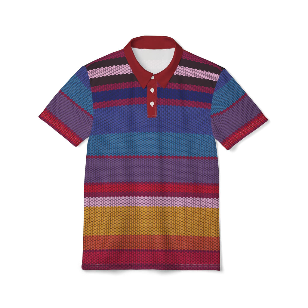 Colorful Striped Knit Polo Shirt — Vibrant Rainbow Casual Polo