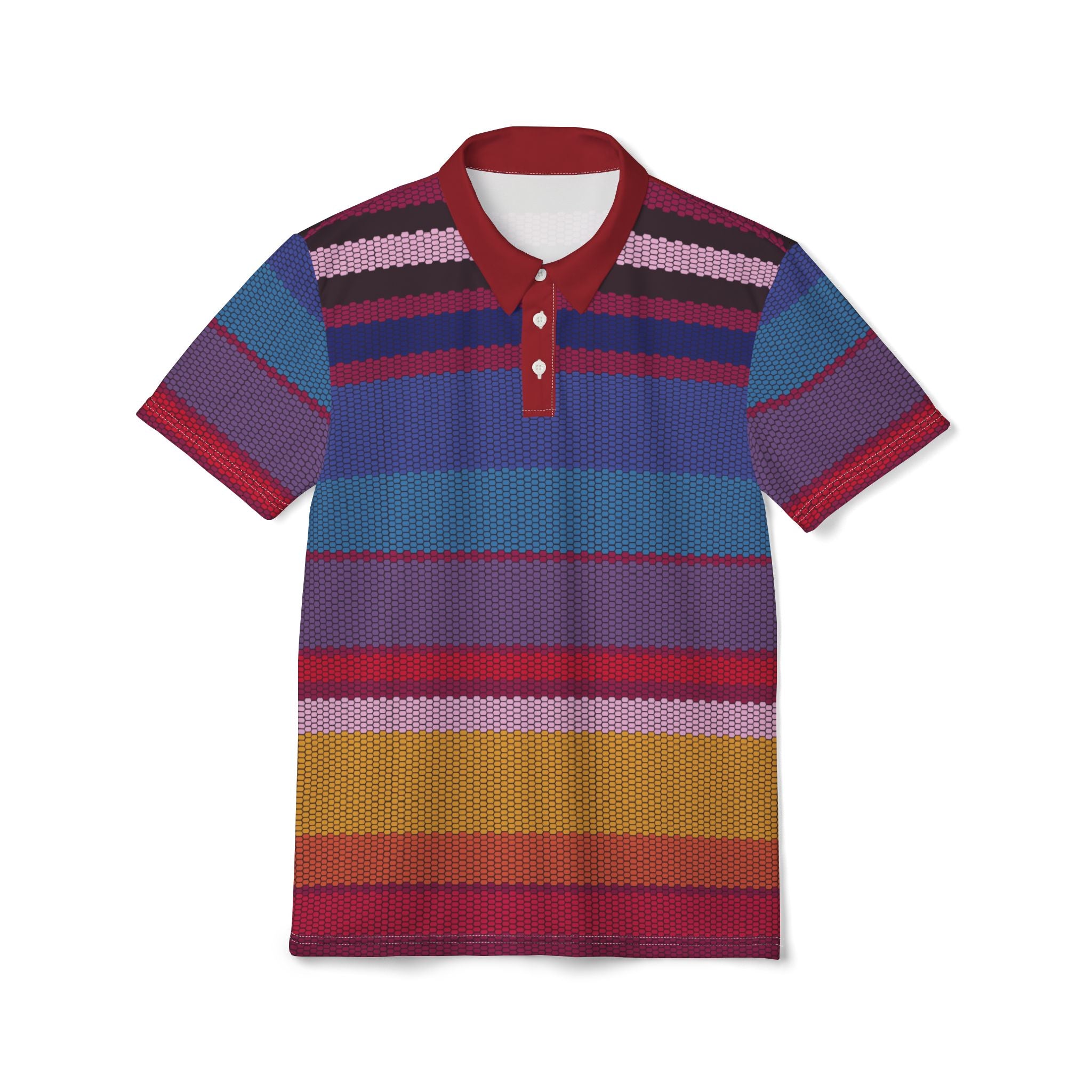 Colorful Striped Knit Polo Shirt — Vibrant Rainbow Casual Polo