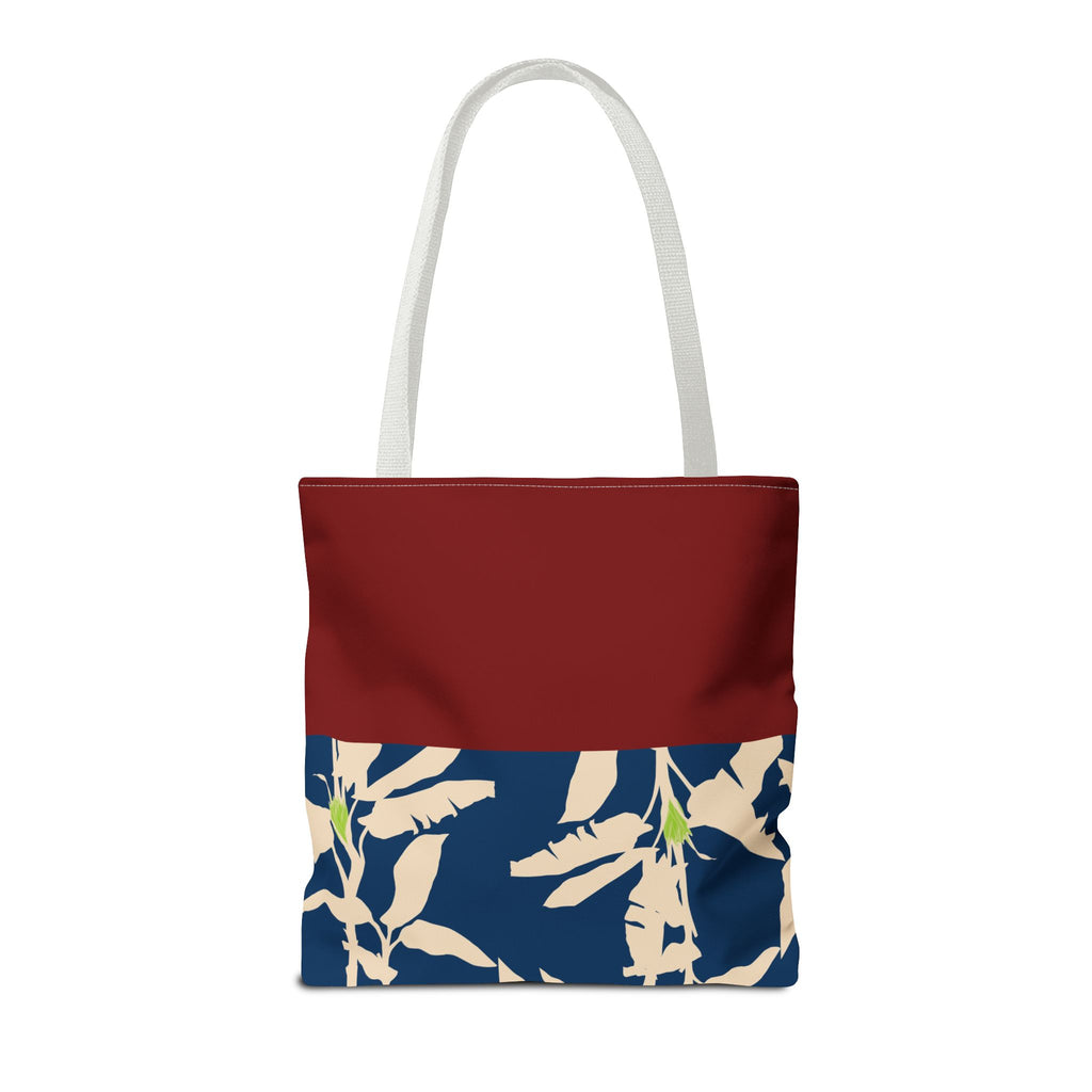 Red Navy Botanical Leaf Pattern Tote Bag