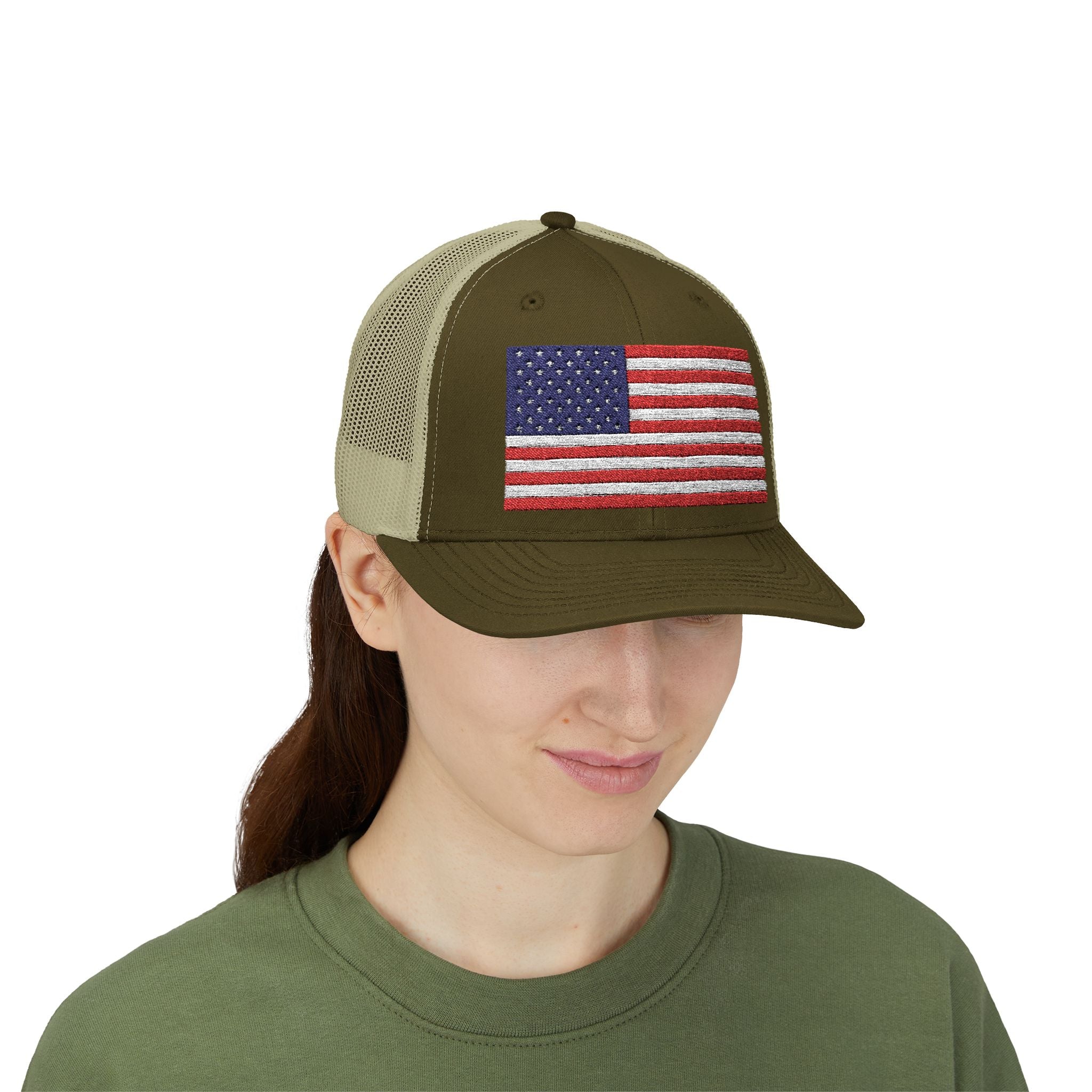 American Flag Trucker Cap — Sparkle Sequin USA Snapback