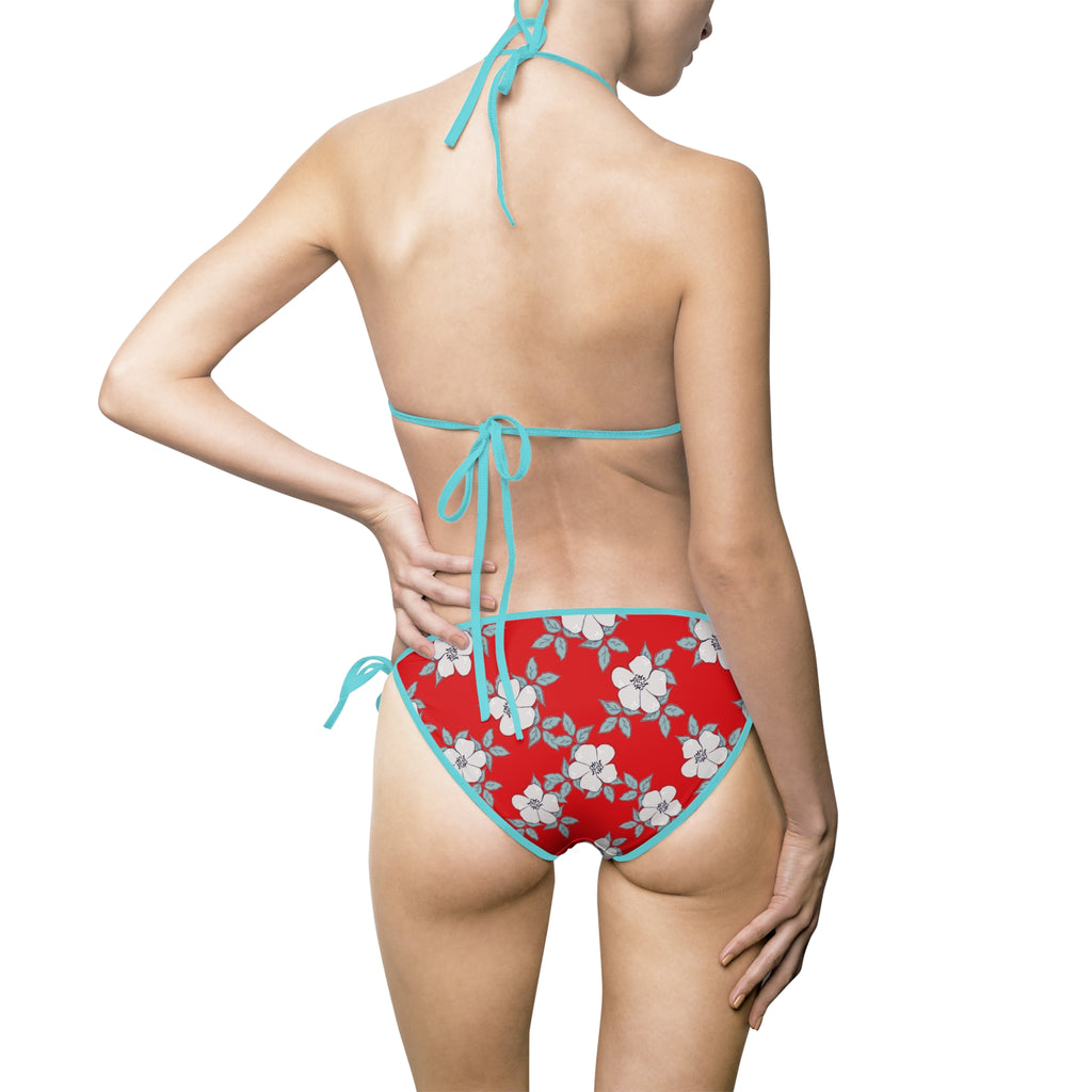 Red Hawaiian Floral Bikini — Women's Tropical Tie-Side Swimsuit