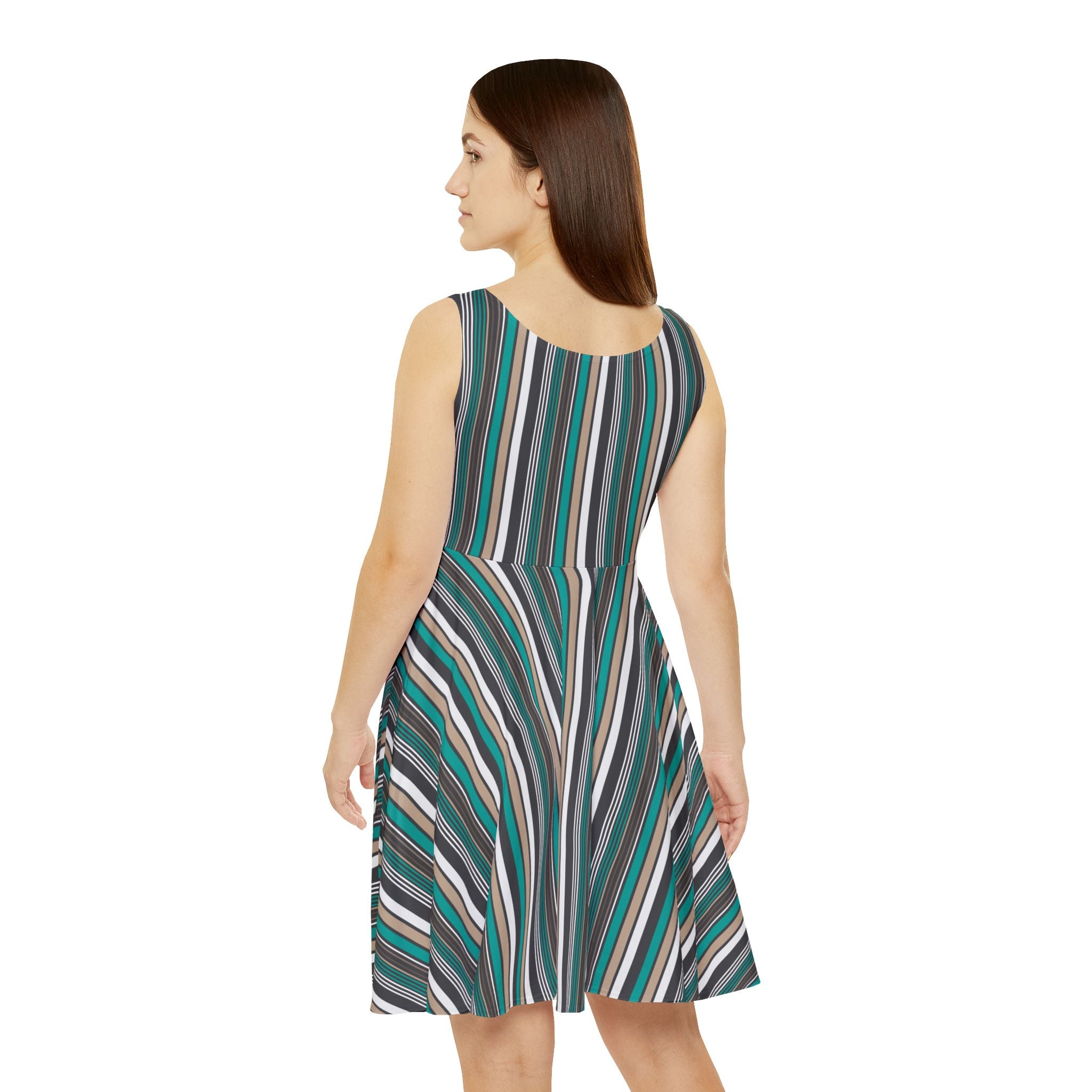 Teal Gray Diagonal Stripe Spring Dress