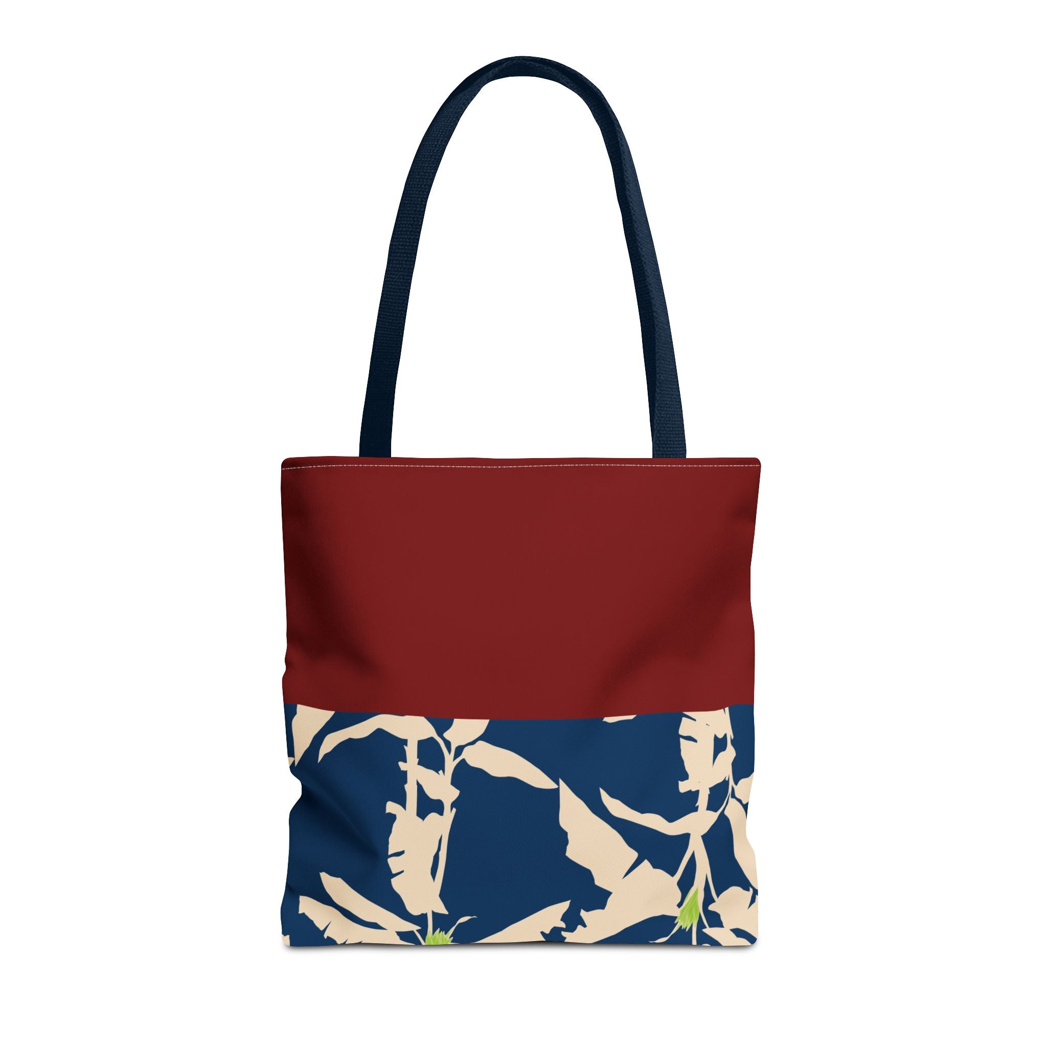Red Navy Botanical Leaf Pattern Tote Bag