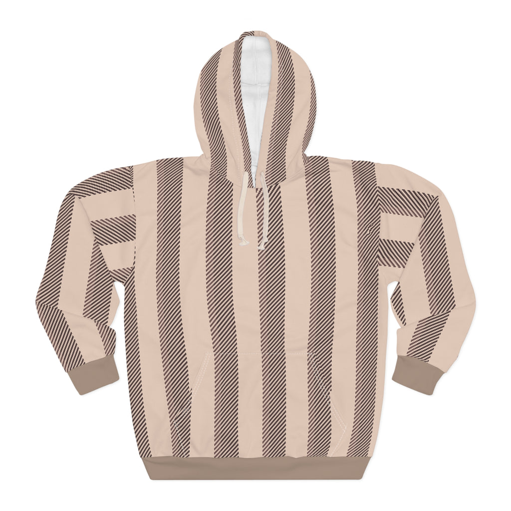 Striped Neutral Hoodie — Beige & Taupe All-Over Print Pullover