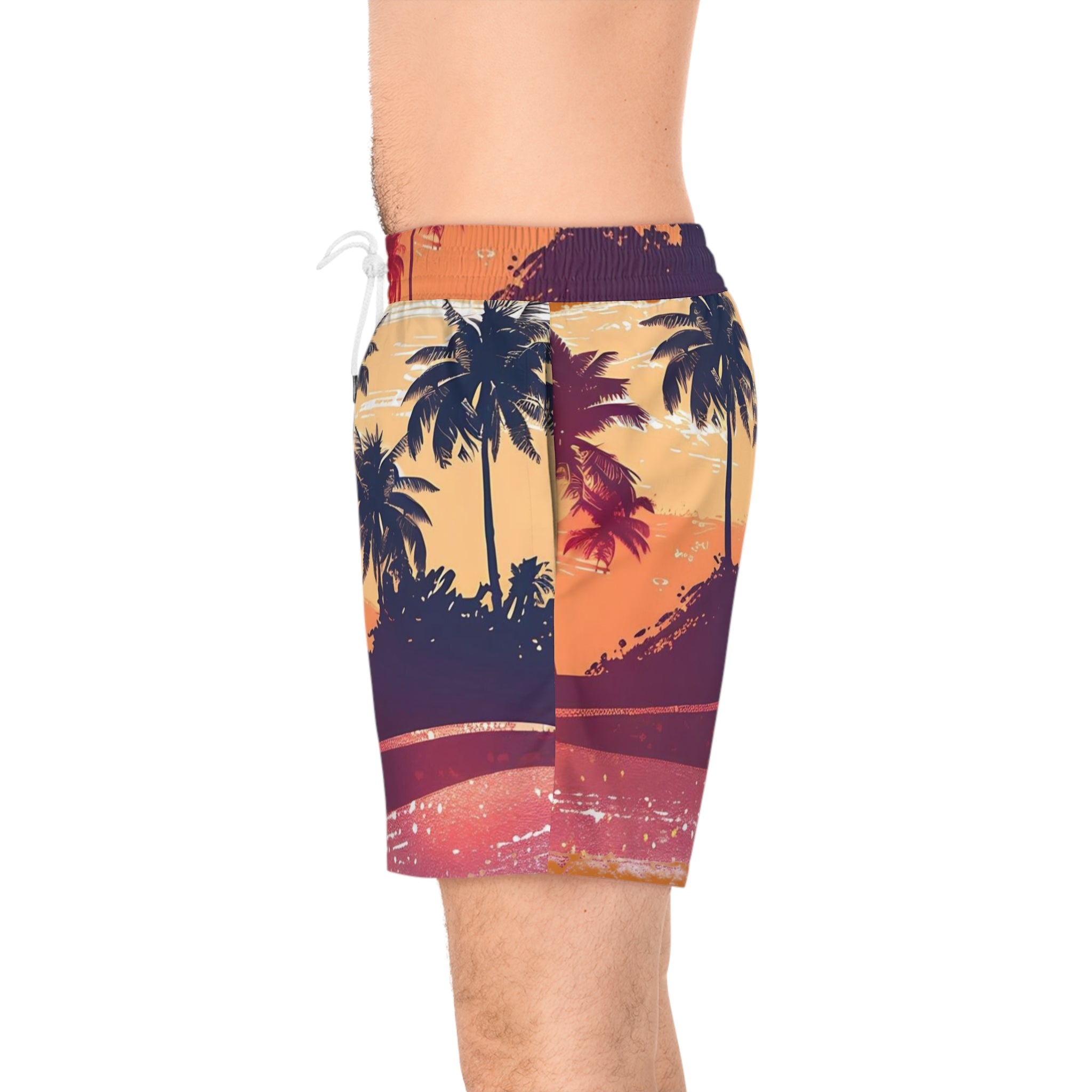 Men's Tropical Sunset Swim Shorts — Palm Tree Beach Boardshorts