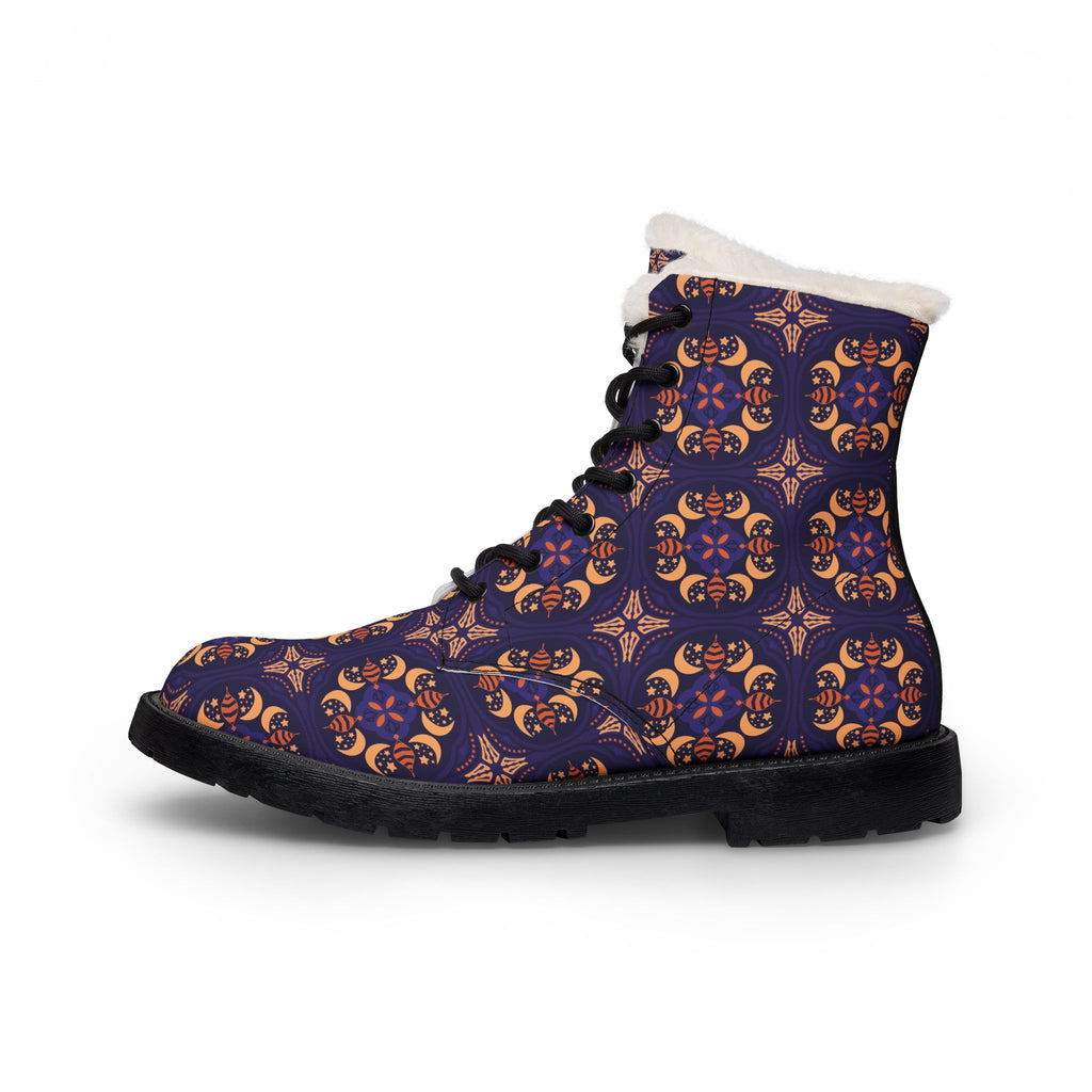 Men's Patterned Fur-Lined Leather Boots — Cozy Winter Lace-Up Boots