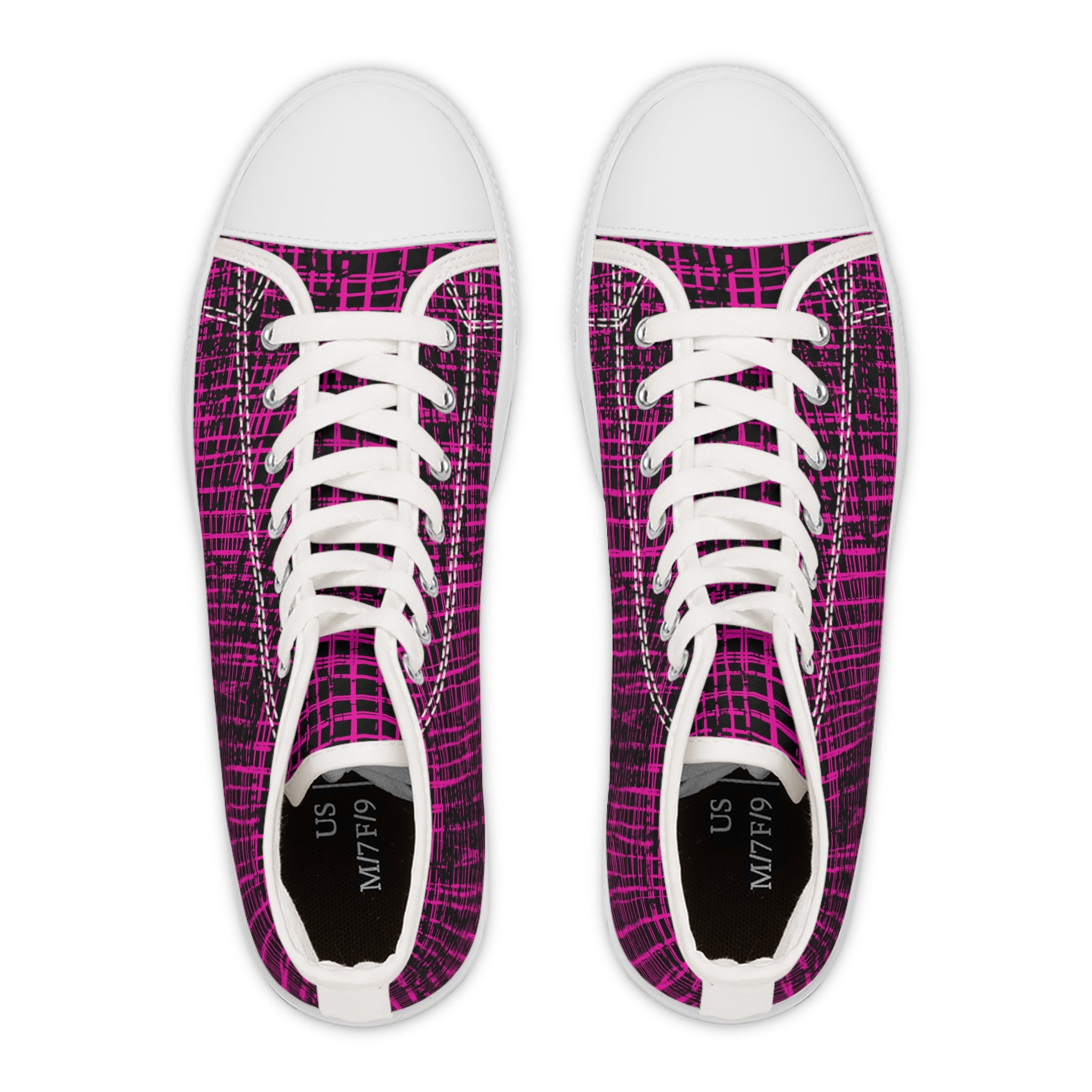 Women's High Top Sneakers — Pink Plaid Grunge Pattern