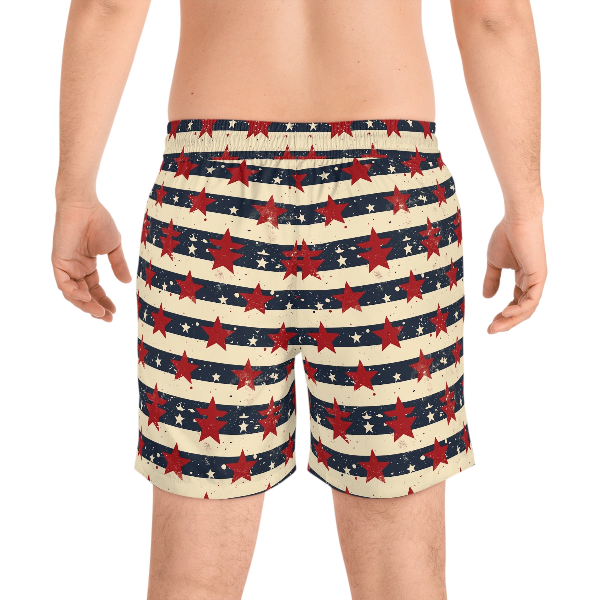 Patriotic Red Star Striped Men's Swim Shorts