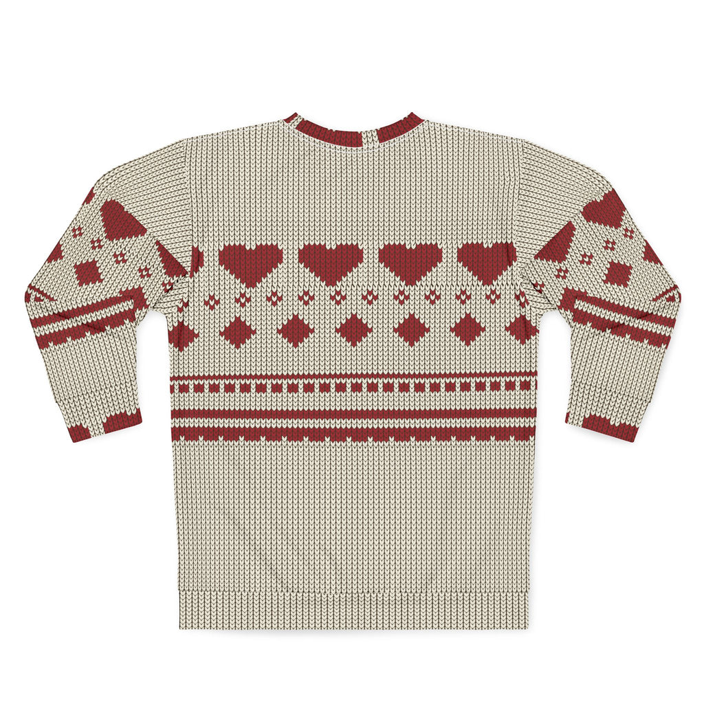 Pixel Heart Fair Isle Sweatshirt | Red Cream Knitted Pattern