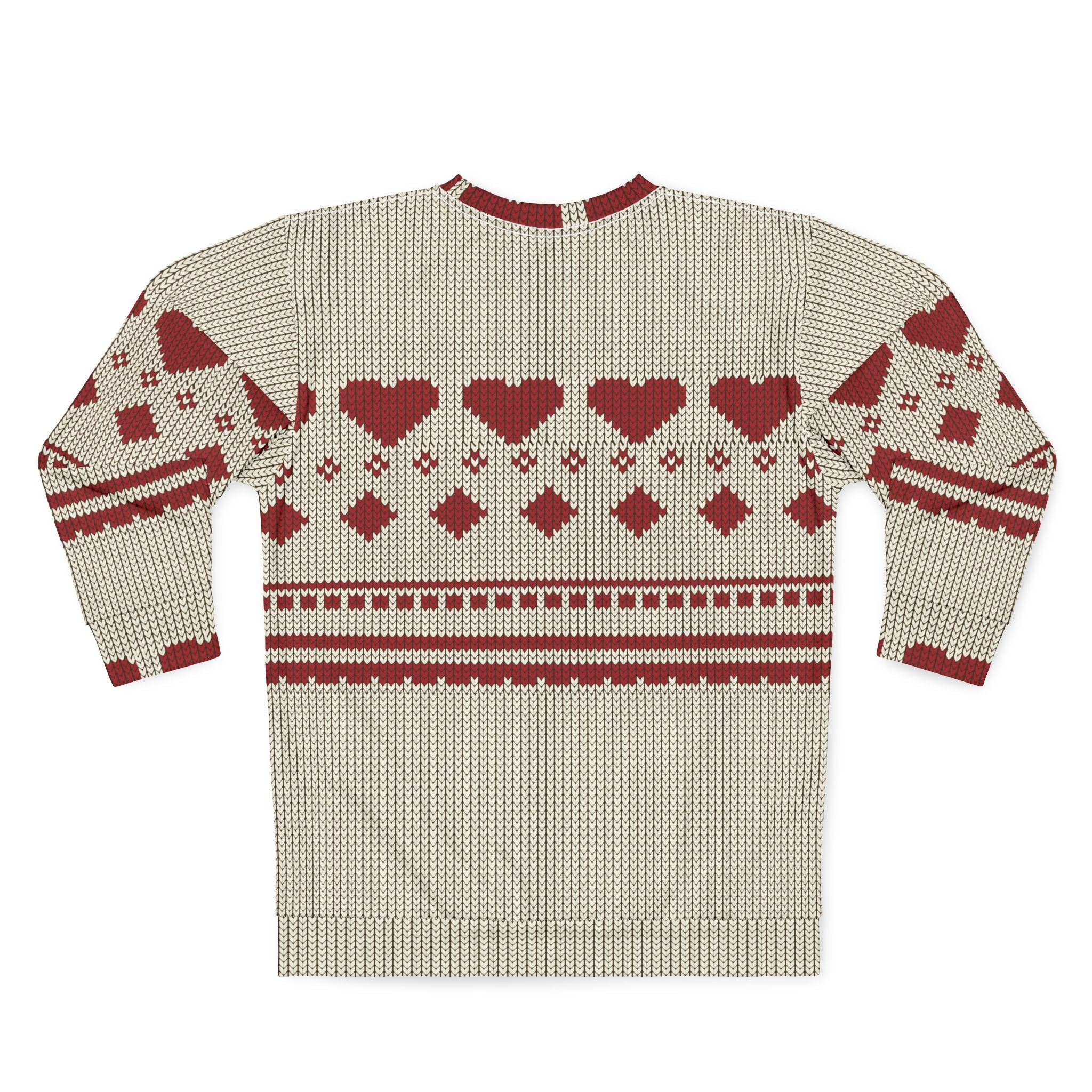 Pixel Heart Fair Isle Sweatshirt | Red Cream Knitted Pattern