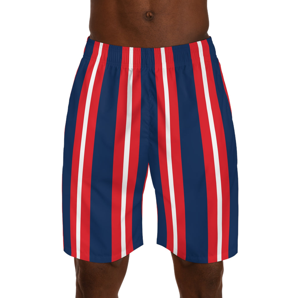 Men's Red White & Navy Vertical Stripe Jogger Shorts