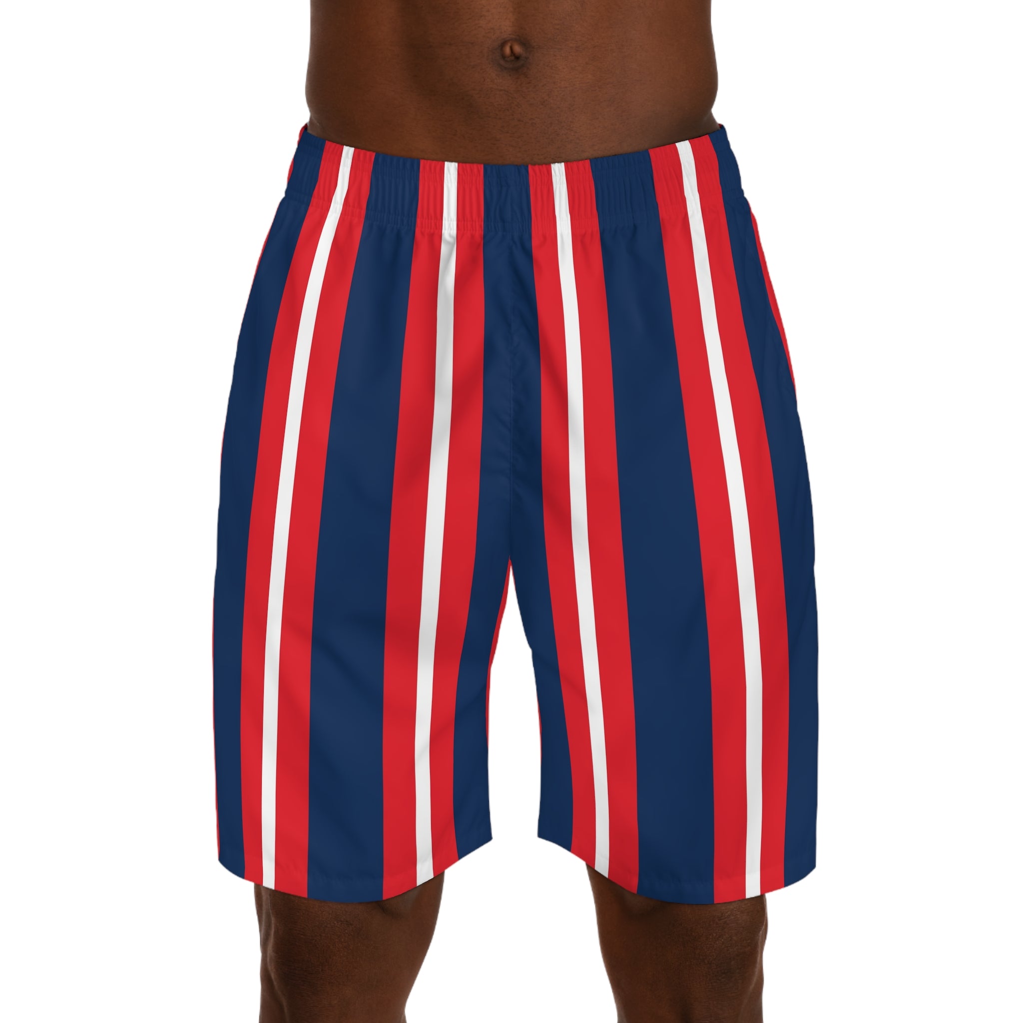 Men's Red White & Navy Vertical Stripe Jogger Shorts