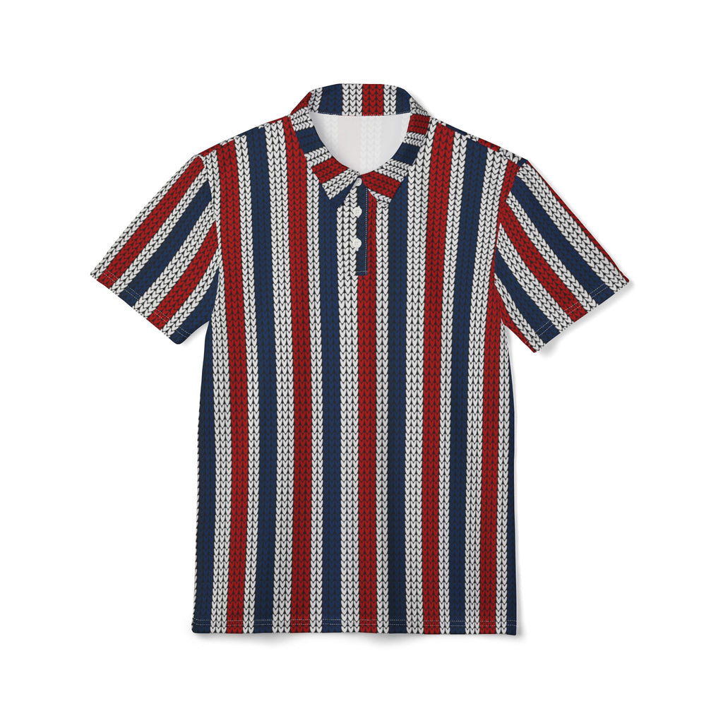 Striped Knit-Pattern Polo Shirt — Red, White & Navy Casual Polo