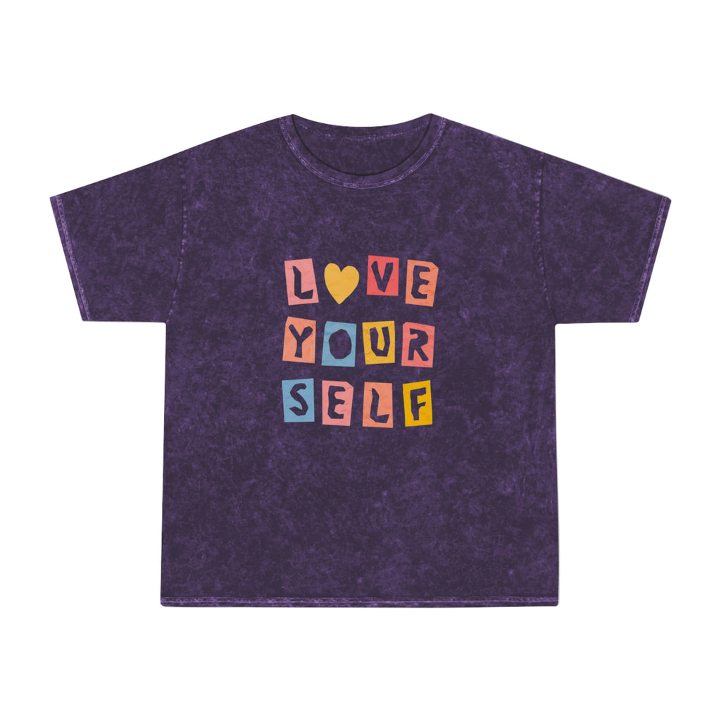 Love Yourself Mineral-Wash Tee — Retro Block Letter Self-Love T-Shirt