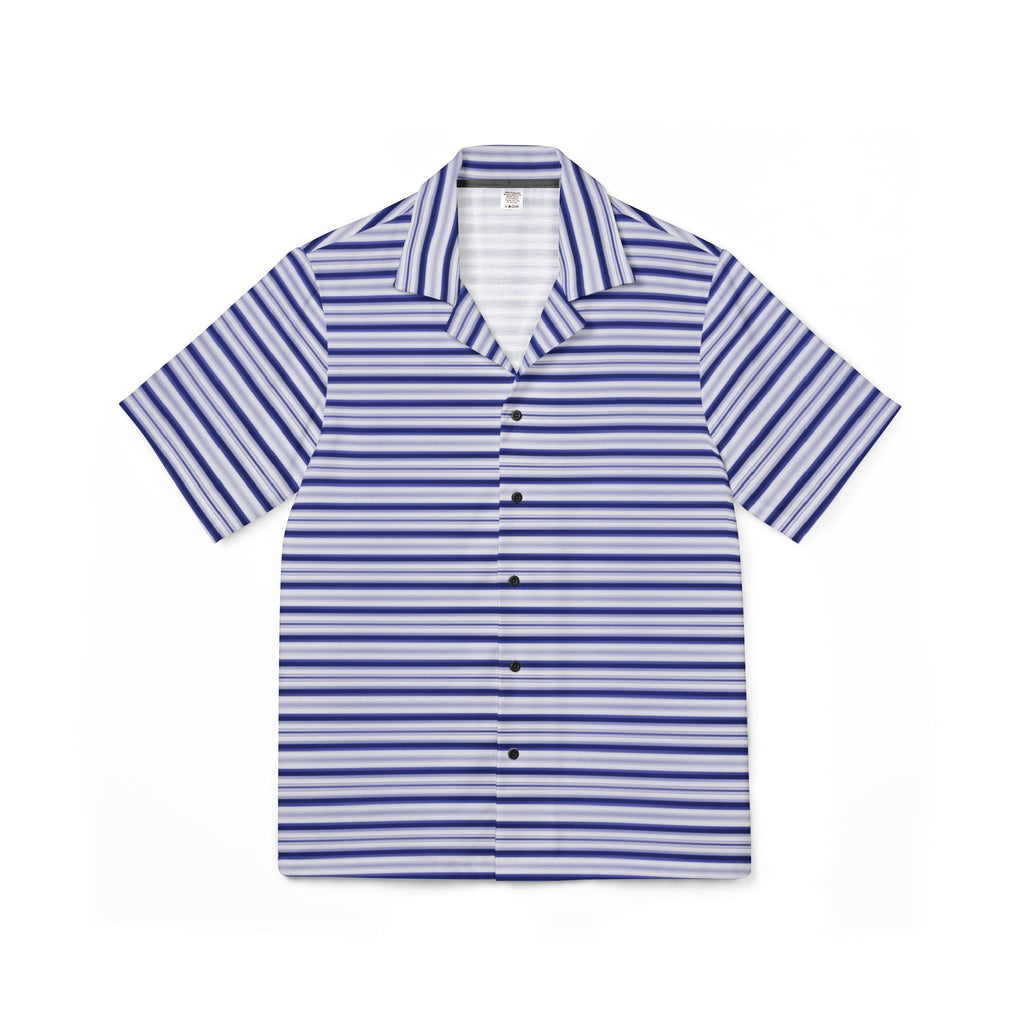 Striped Hawaiian Camp Shirt — Blue Casual Resort Button-Up