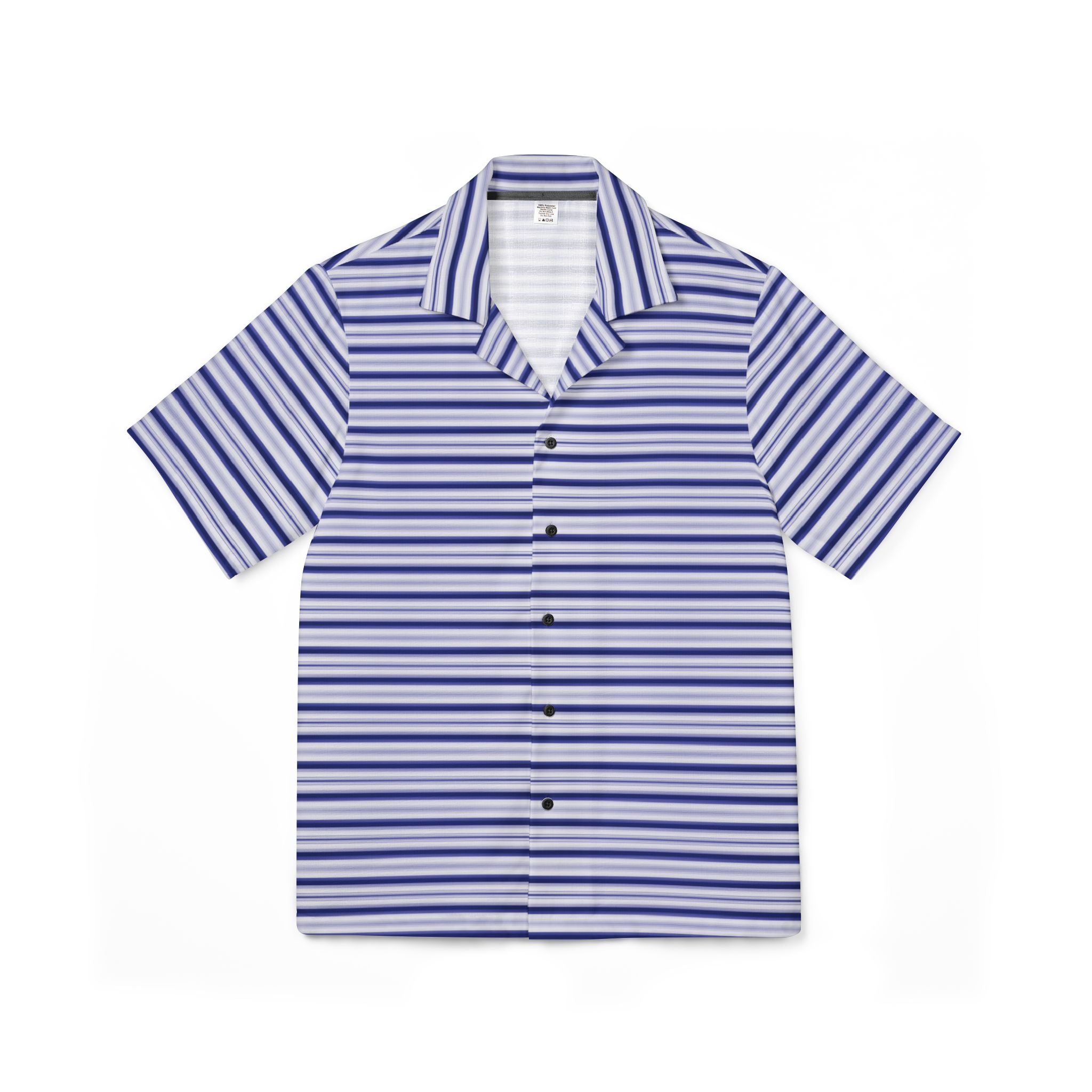 Striped Hawaiian Camp Shirt — Blue Casual Resort Button-Up