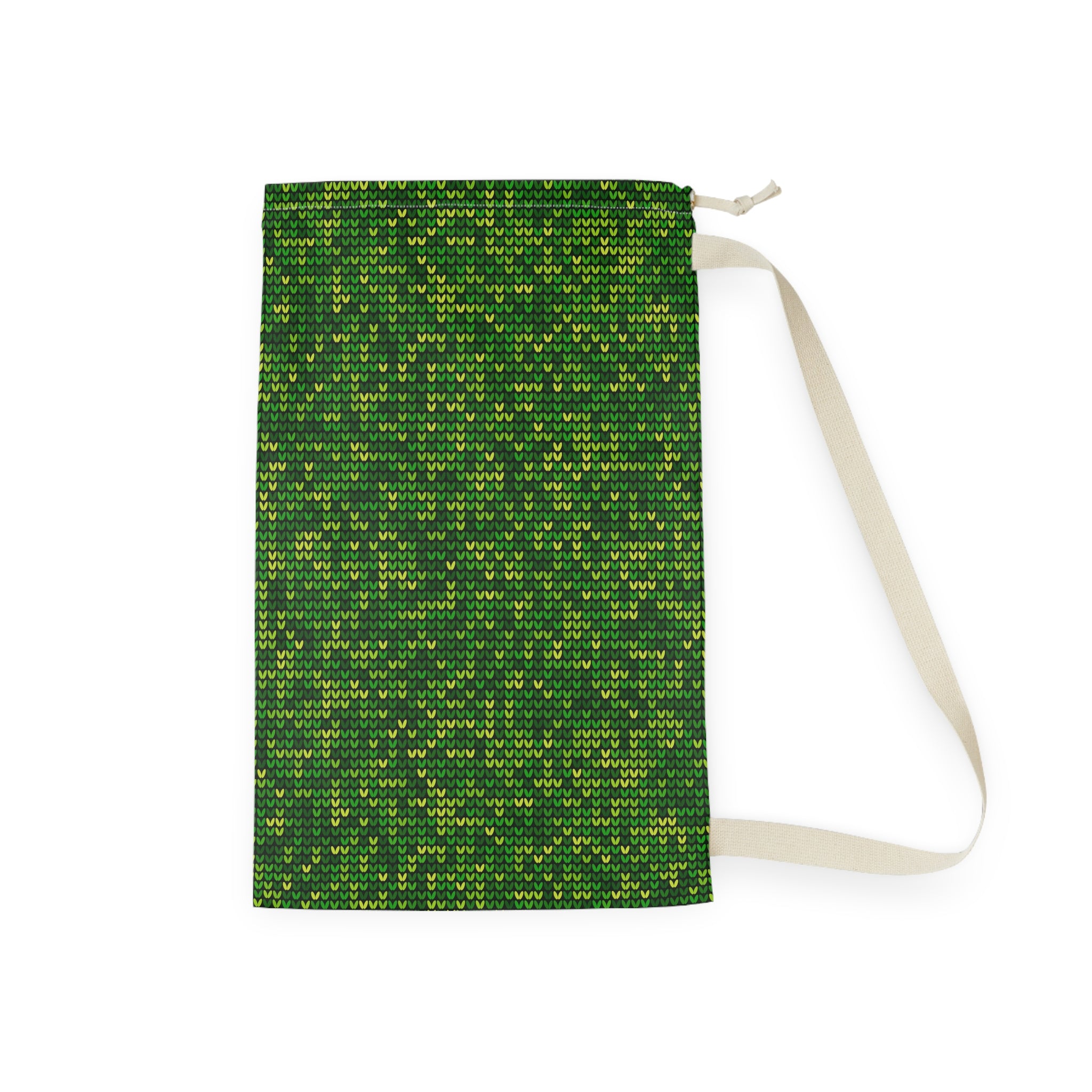 Green Knit Pattern Laundry Bag — Drawstring Travel & Storage Sack