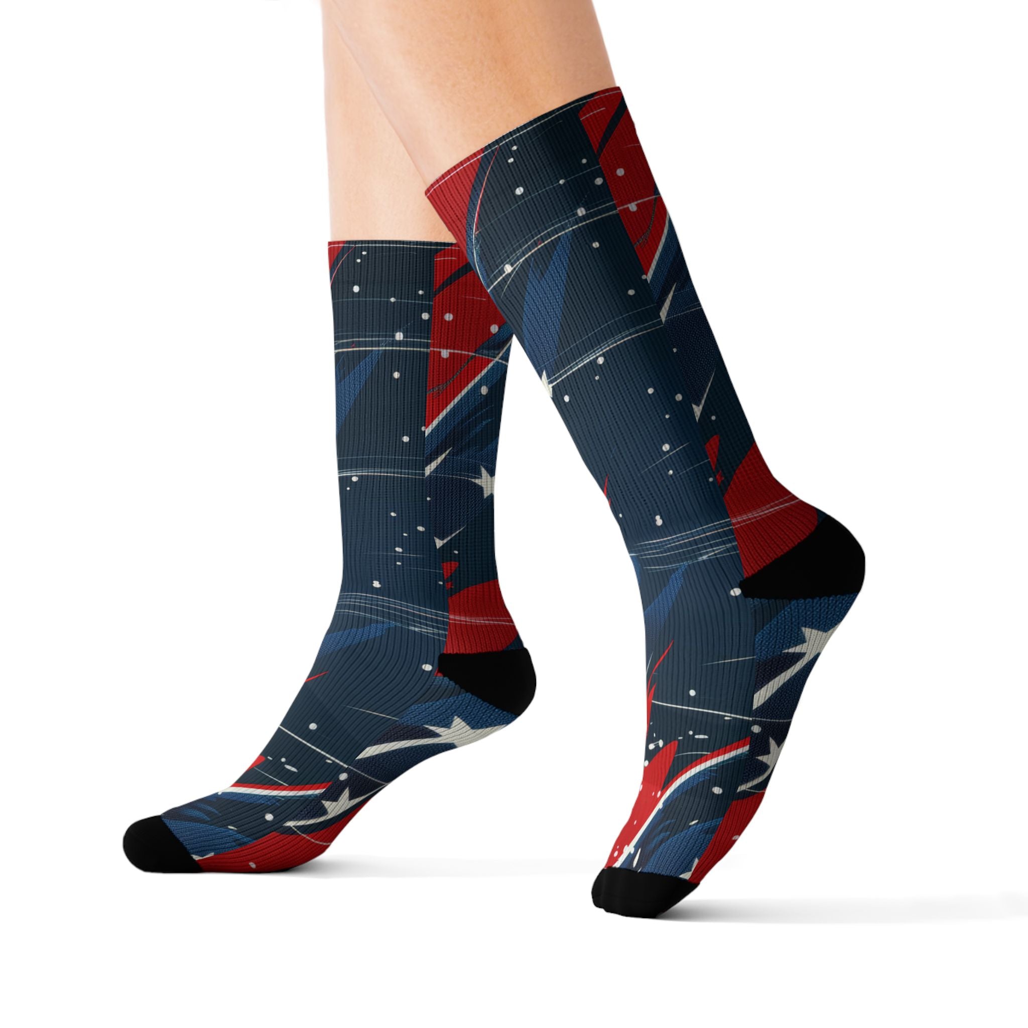 Patriotic Starburst Socks — Red White Blue Crew Socks