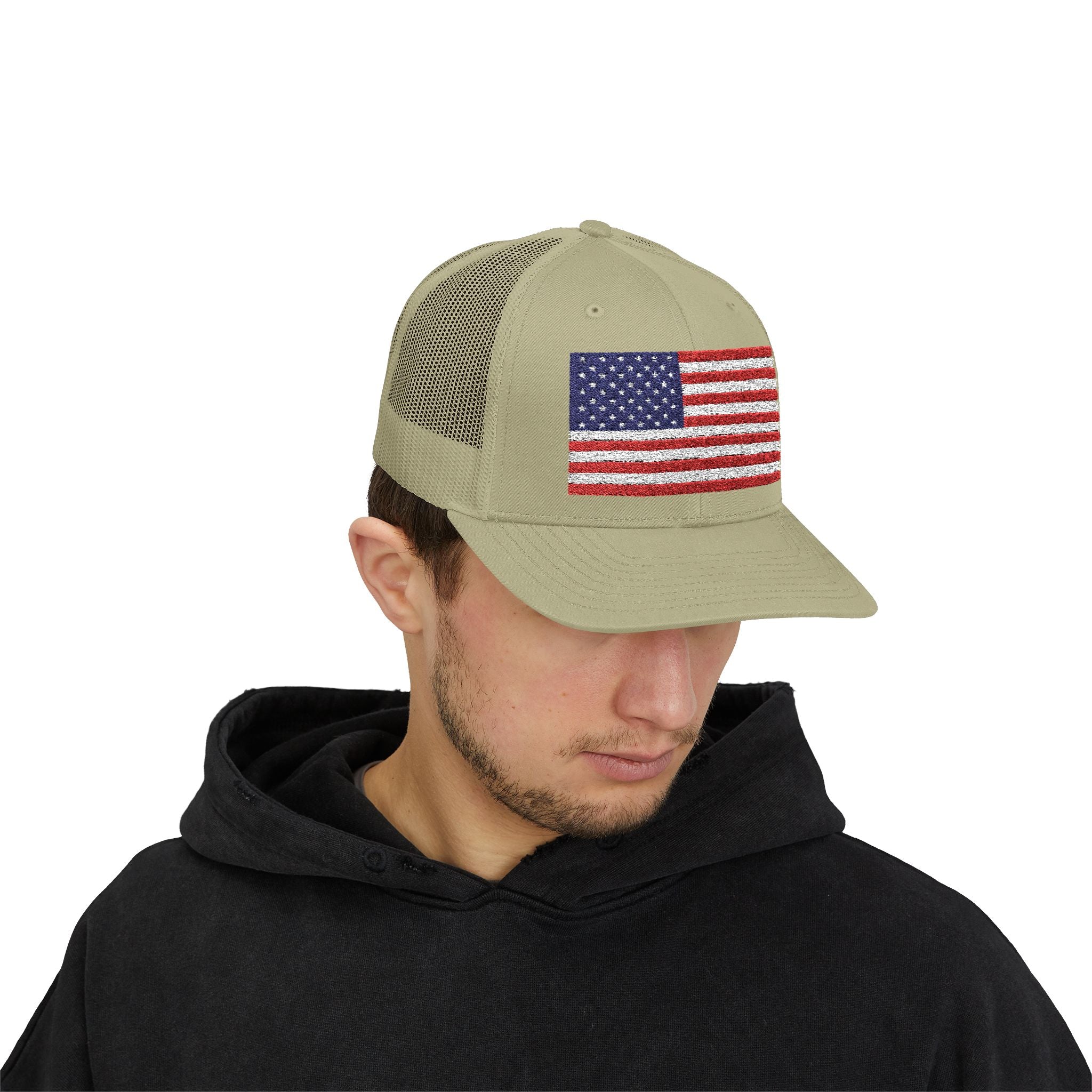 American Flag Trucker Cap — Sparkle Sequin USA Snapback