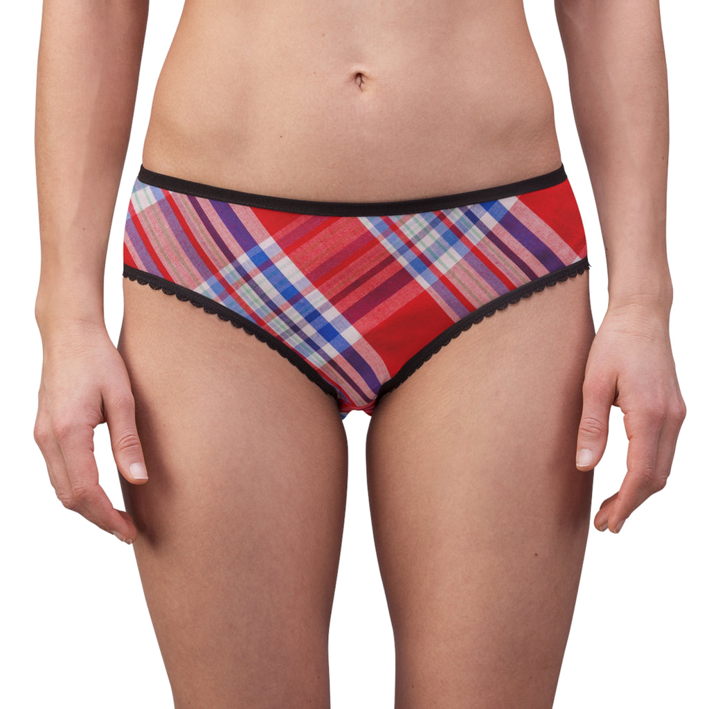 Red Plaid Women's Briefs – Comfortable Cotton-Feel Bikini Panties