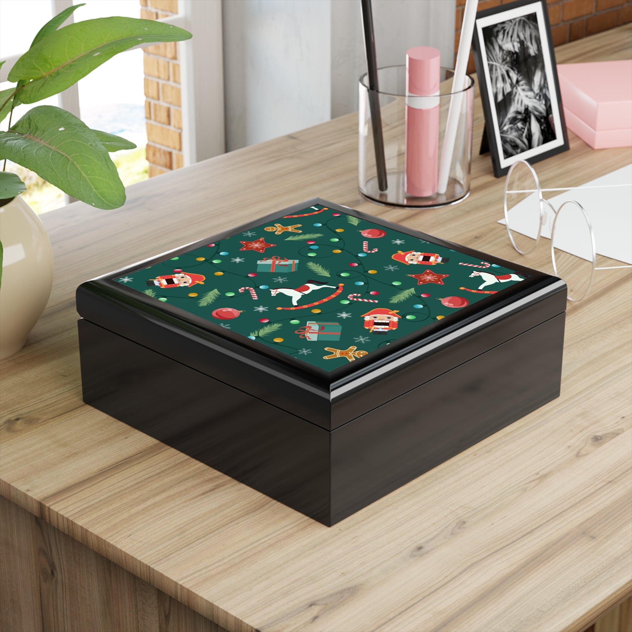 Christmas Jewelry Box – Festive Santa & Toy Pattern Keepsake Box