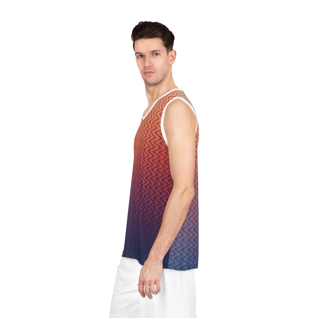 Wavy Gradient Basketball Jersey — Retro Sunset Ombre