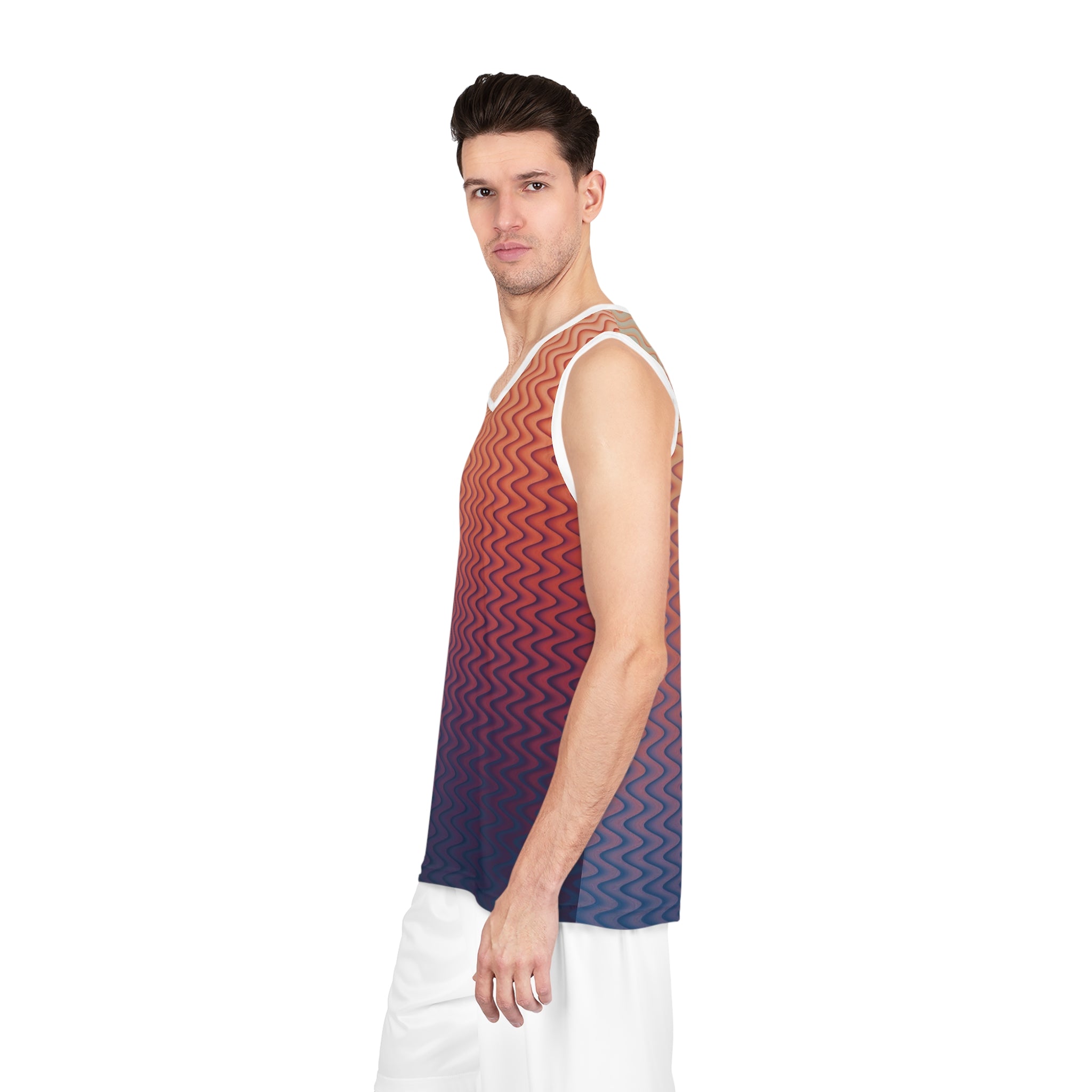Wavy Gradient Basketball Jersey — Retro Sunset Ombre
